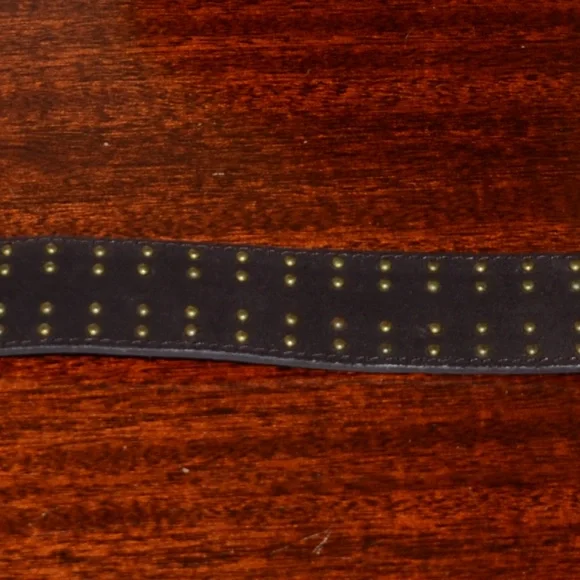 gold studded studs brown leather belt Anthropologie S small rustic